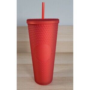 Starbucks Venti 24 Oz Studded Bling Tumbler Cup Holiday 2020 Matte Red Orange